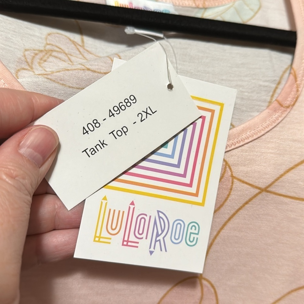 LuLaRoe Rose Print Tank Top - Blush/Green - Picture 3 of 4